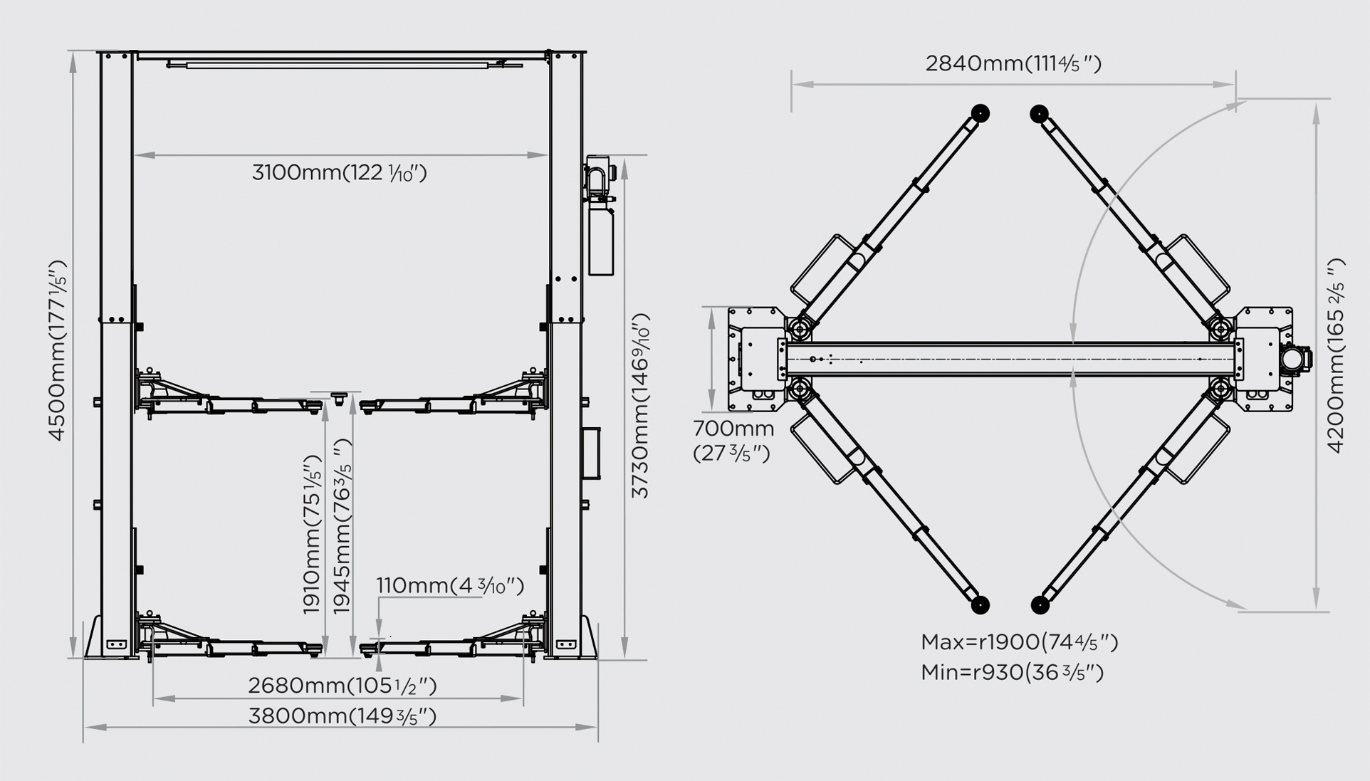 6 Tonne, Electric Release 2 Post Lift (sketch)